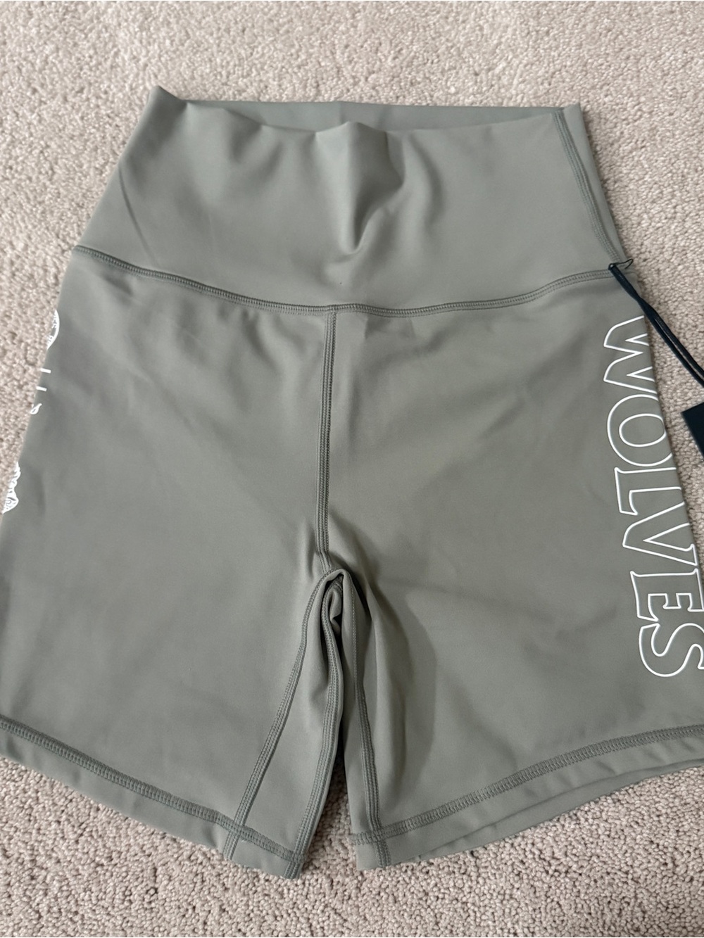 Darc Sport Olive Green High-Rise Athletic Bike Shorts with White Side Lettering